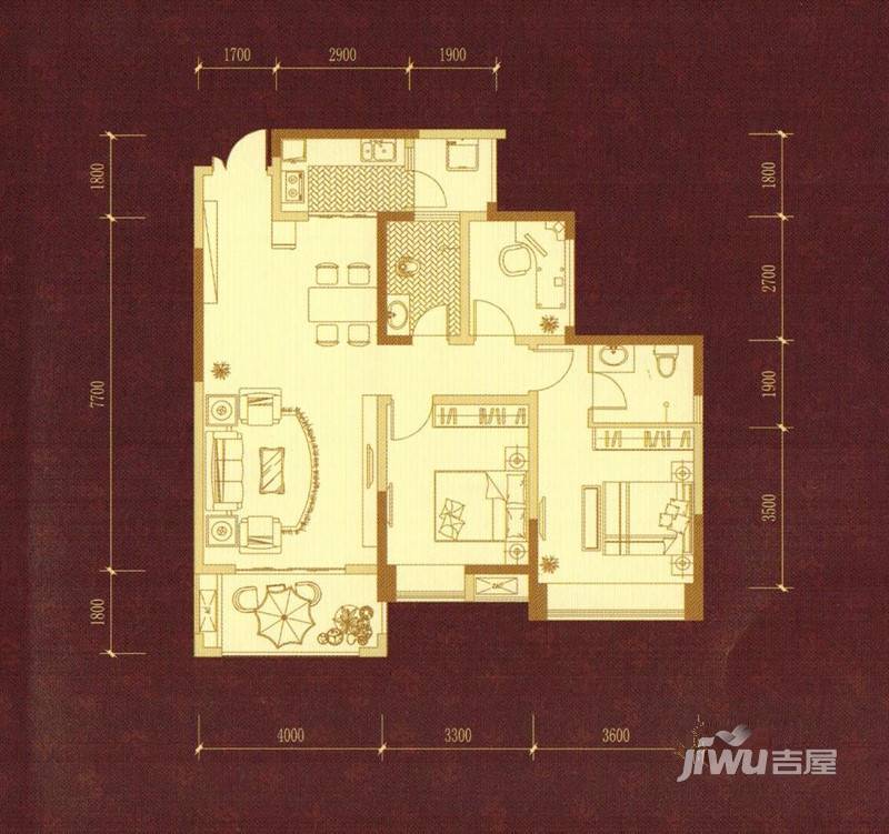 万兴·和睦人家2室2厅2卫106.7㎡户型图