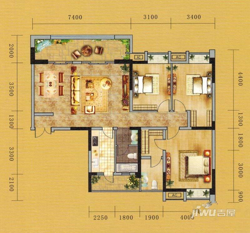 庐山星座3室2厅2卫142.1㎡户型图