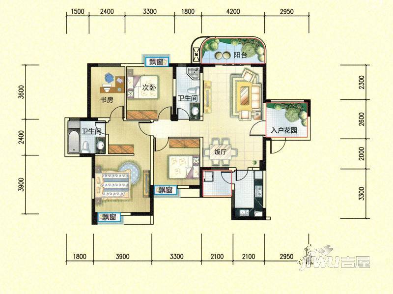 明康华庭阳光3室2厅2卫138.8㎡户型图