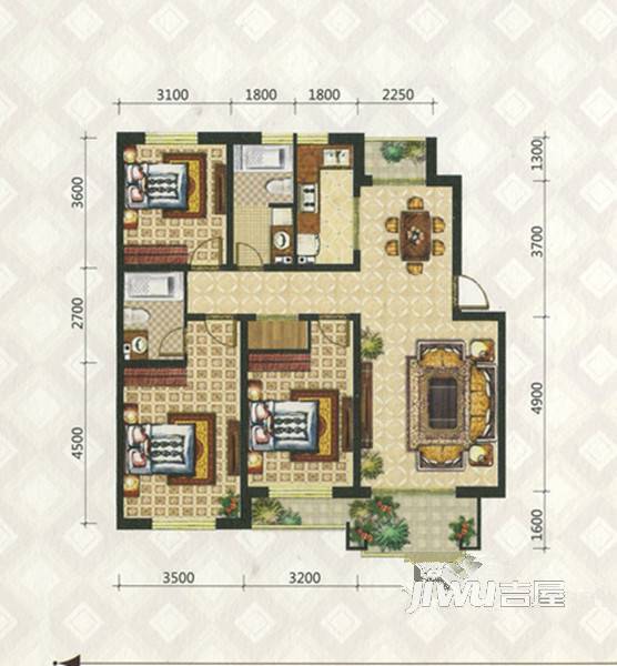 抚顺绿地剑桥3室2厅2卫120㎡户型图