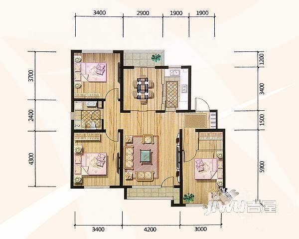 博圣御府龙湾3室2厅1卫113㎡户型图