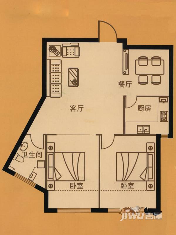 隆润国际2室2厅1卫77.5㎡户型图