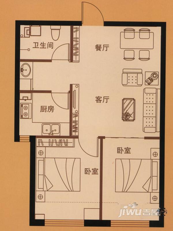 隆润国际2室2厅1卫69.3㎡户型图