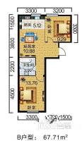 地旺国际2室1厅1卫67.7㎡户型图
