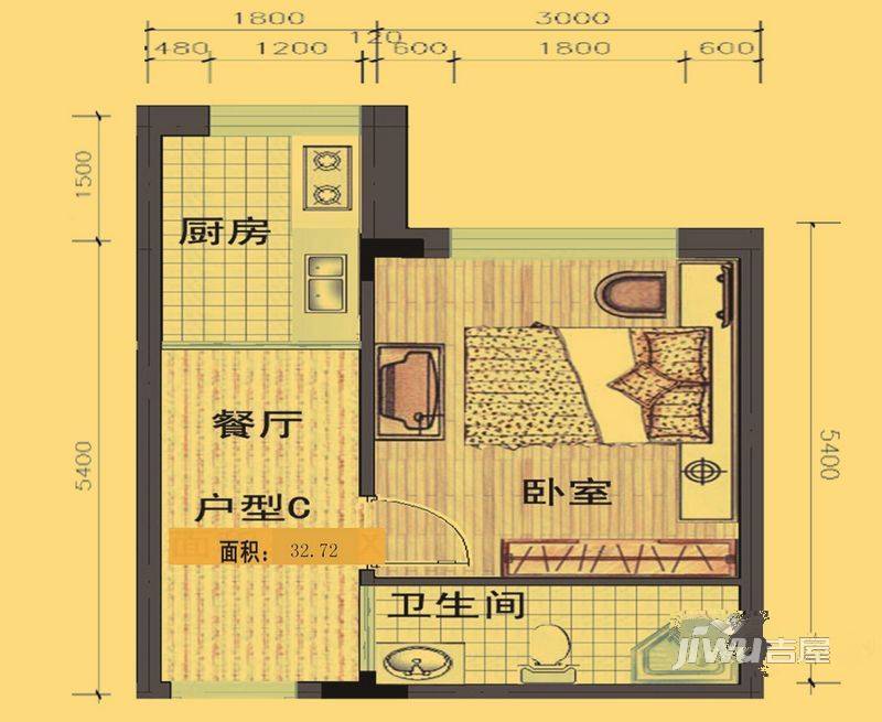 千金嘉园三期尚城1室1厅1卫32.7㎡户型图