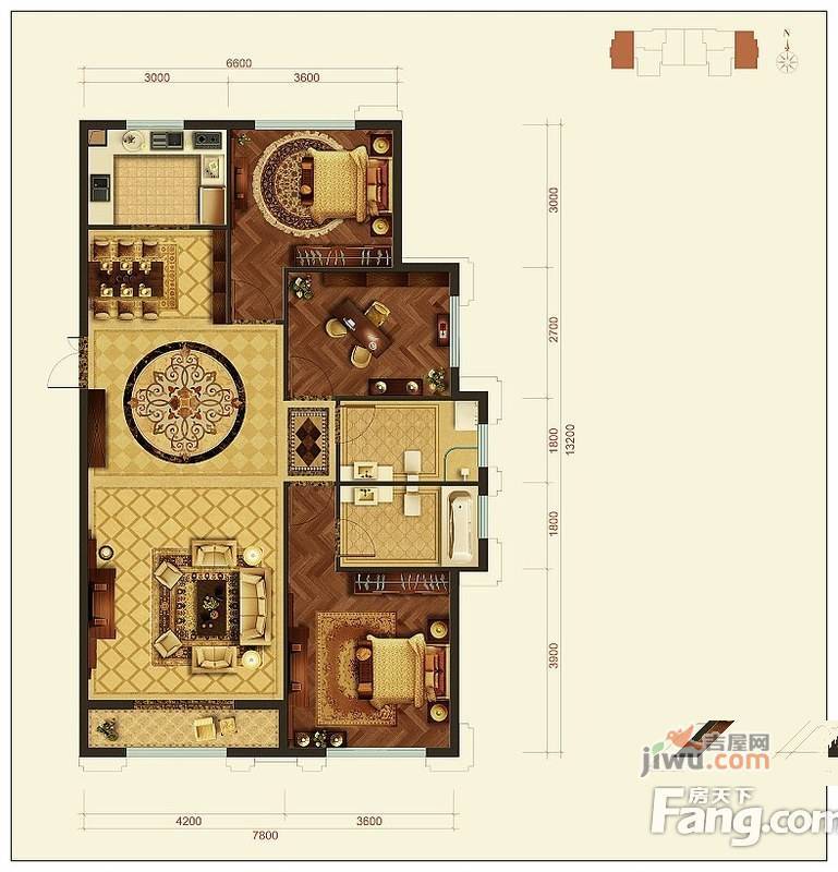 旺力城3室2厅2卫136.6㎡户型图