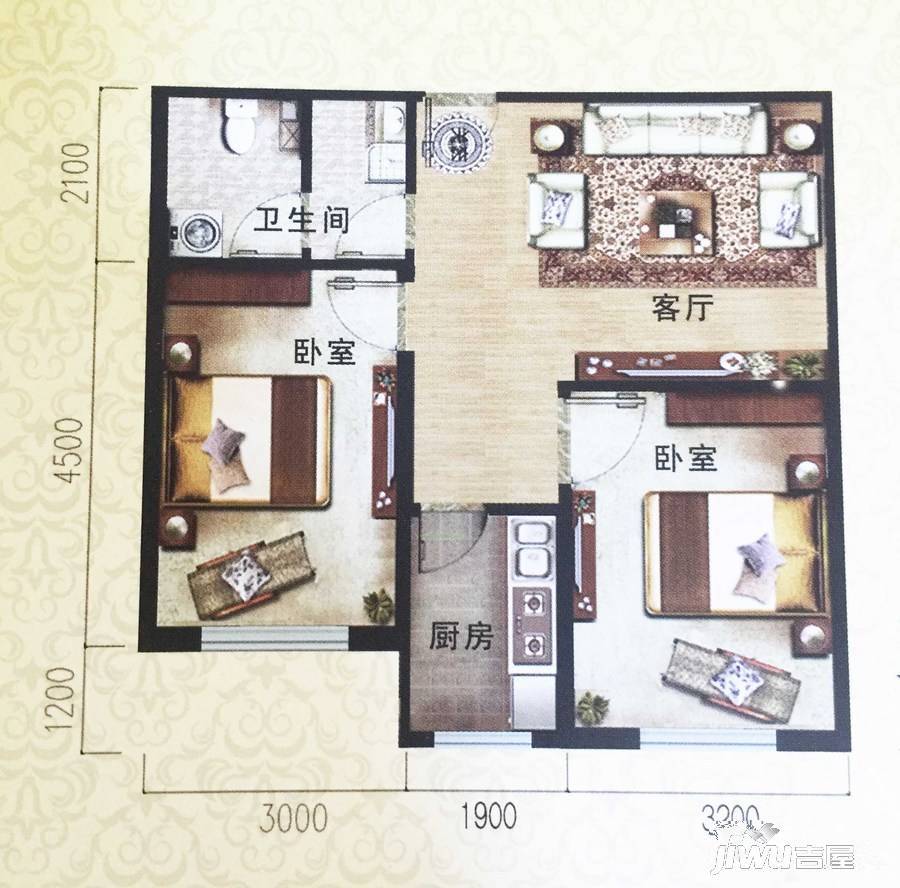 紫龙新城2室1厅1卫68.5㎡户型图