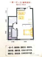 古城明都1室1厅1卫55.5㎡户型图