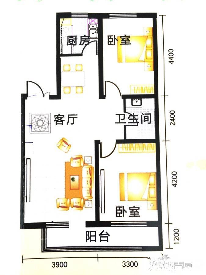 古城明都2室2厅1卫99.5㎡户型图