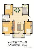 锦绣御园3室2厅1卫116㎡户型图