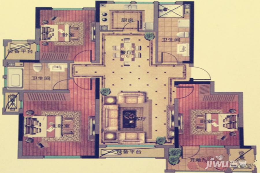 中航绿城理想城3室2厅2卫129㎡户型图