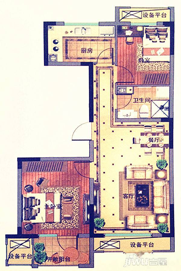 中航绿城理想城2室2厅1卫95㎡户型图