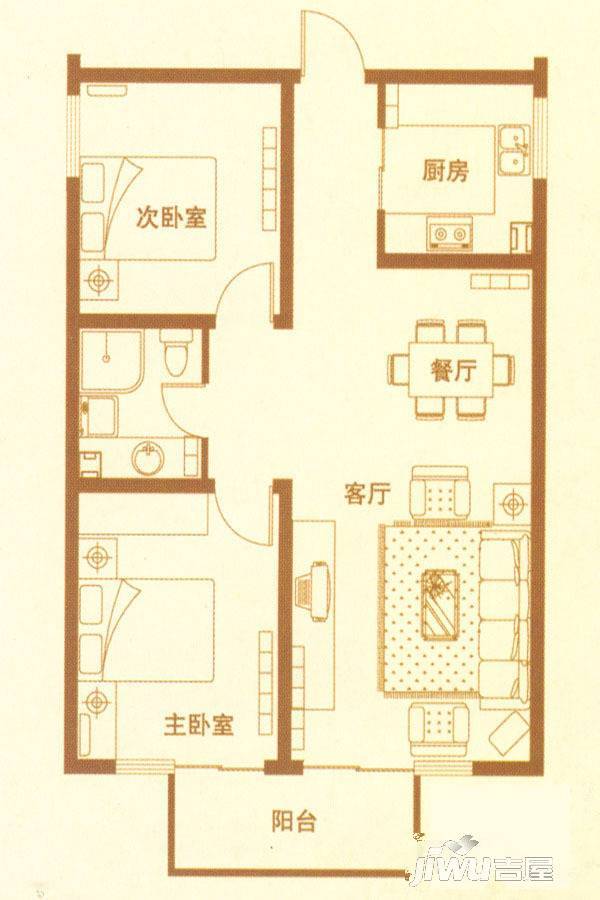 凤海苑2室2厅1卫91㎡户型图