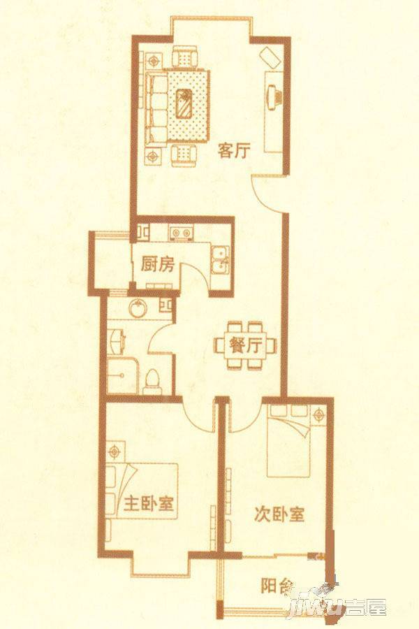 凤海苑2室2厅1卫89.8㎡户型图