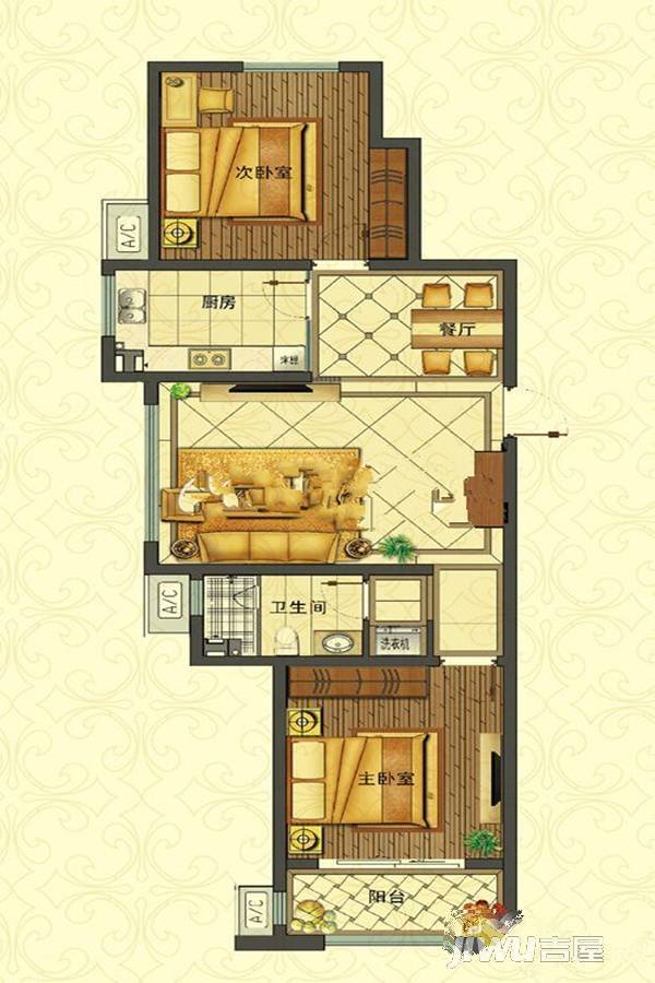 金玉良缘2室2厅1卫100.2㎡户型图