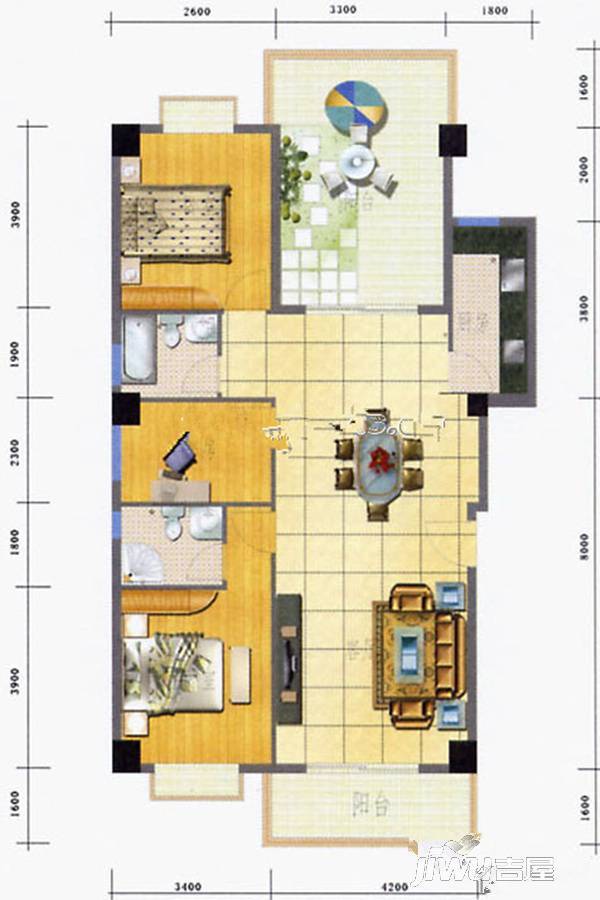 福满园2室2厅2卫82㎡户型图