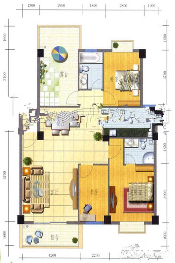 福满园3室2厅2卫92㎡户型图