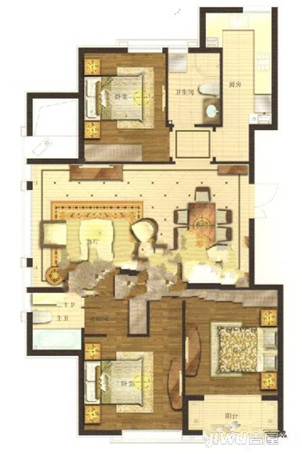 壹品华庭3室2厅2卫125㎡户型图