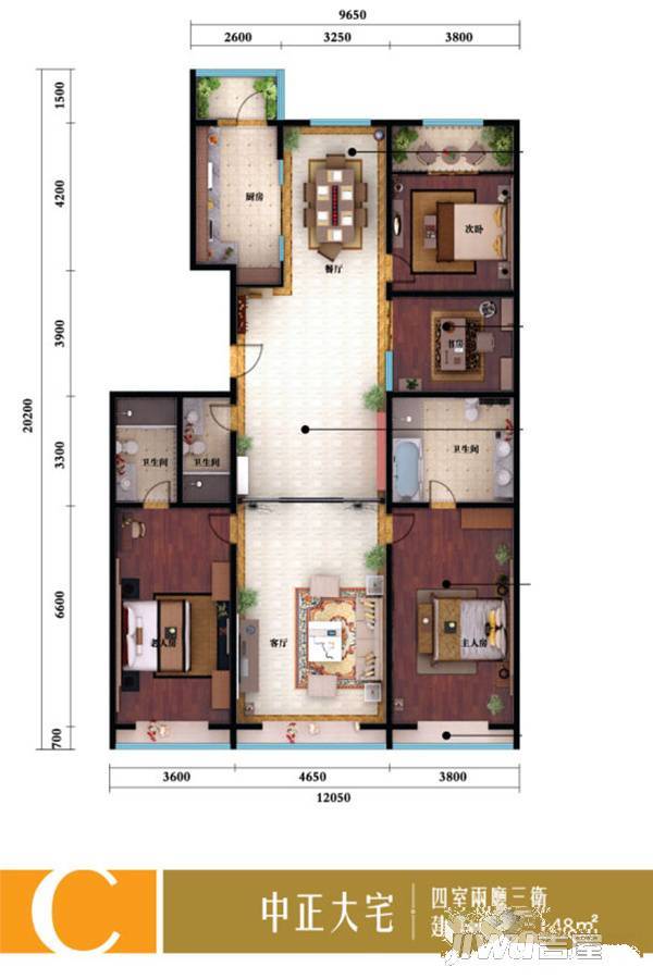 泽润世家公馆4室2厅3卫248㎡户型图