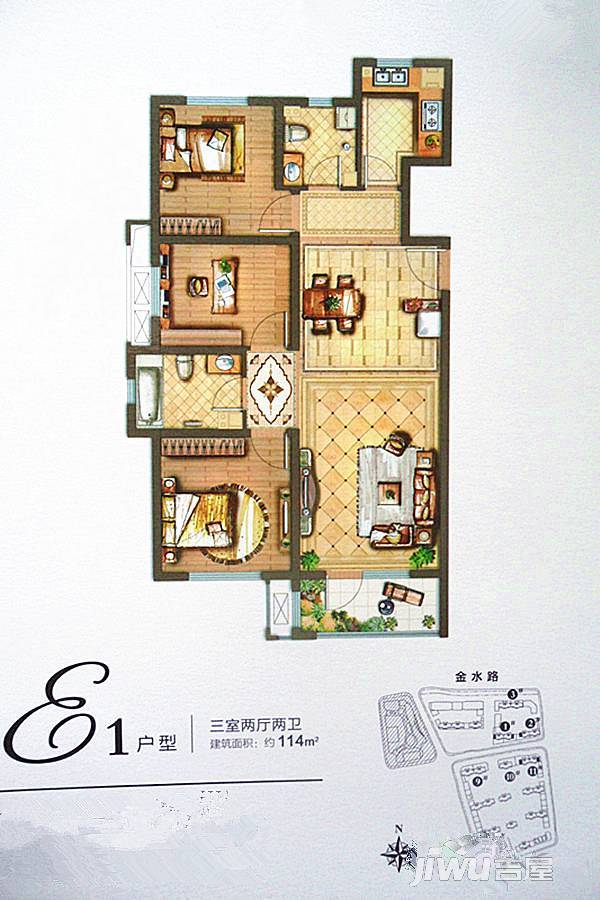 保利中央公园3室2厅2卫114㎡户型图