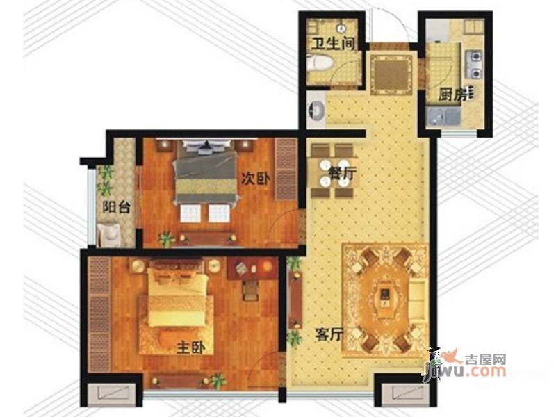 银座广场2室2厅1卫88.1㎡户型图