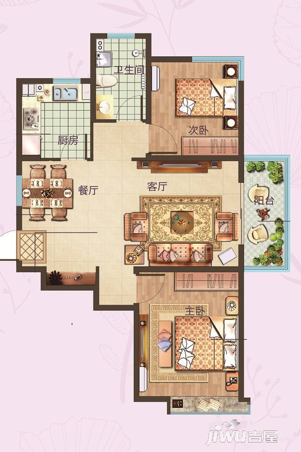 海信花伴里2室2厅1卫89.7㎡户型图