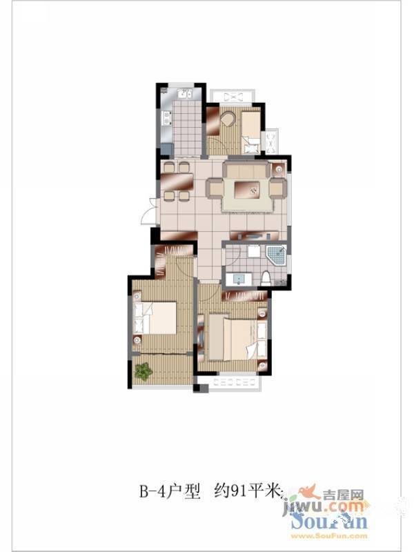 城中城3室2厅1卫91㎡户型图