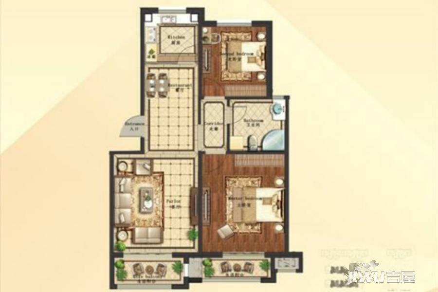 琅琊台家园2室2厅1卫89㎡户型图