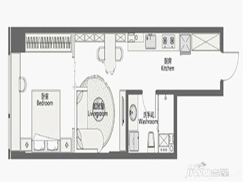 中铁青岛中心大厦1室1厅1卫66㎡户型图