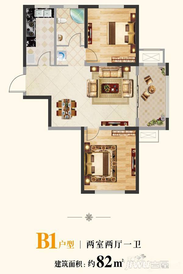 盛世福邸2室2厅1卫82㎡户型图