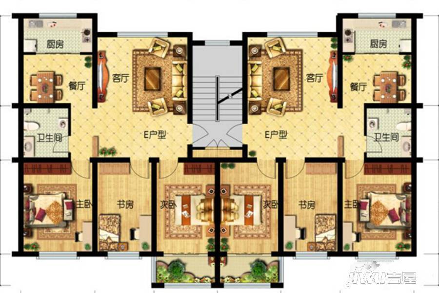 龙居香舍里3室2厅1卫96㎡户型图