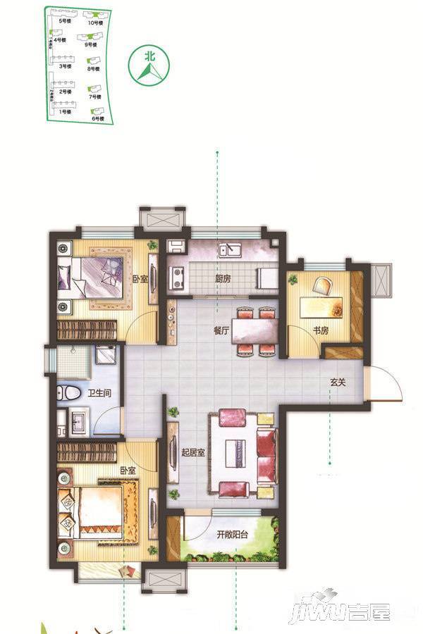 万科生态城三期3室2厅1卫88㎡户型图