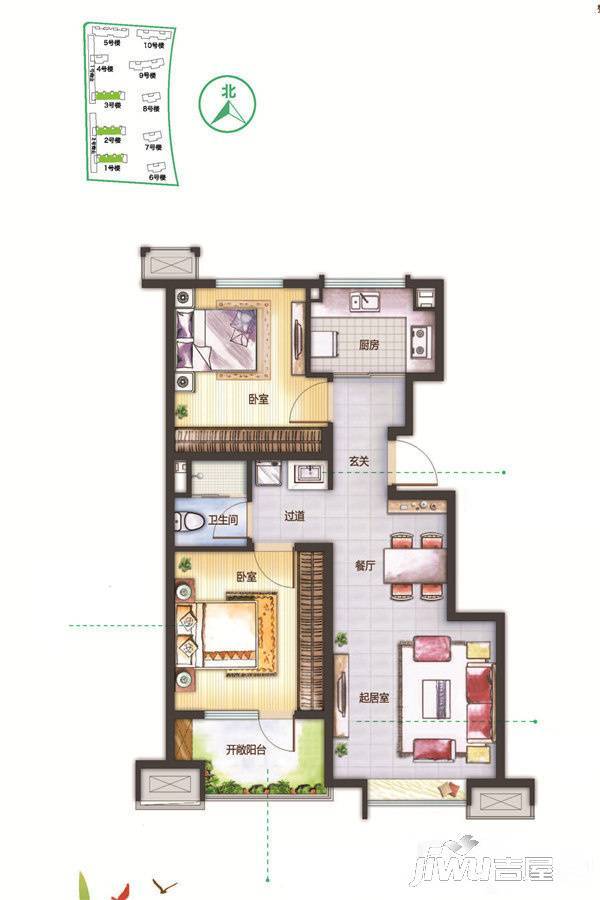 万科生态城三期2室2厅2卫85㎡户型图