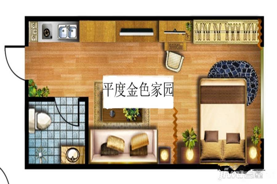 平度金色家园1室1厅1卫58.4㎡户型图