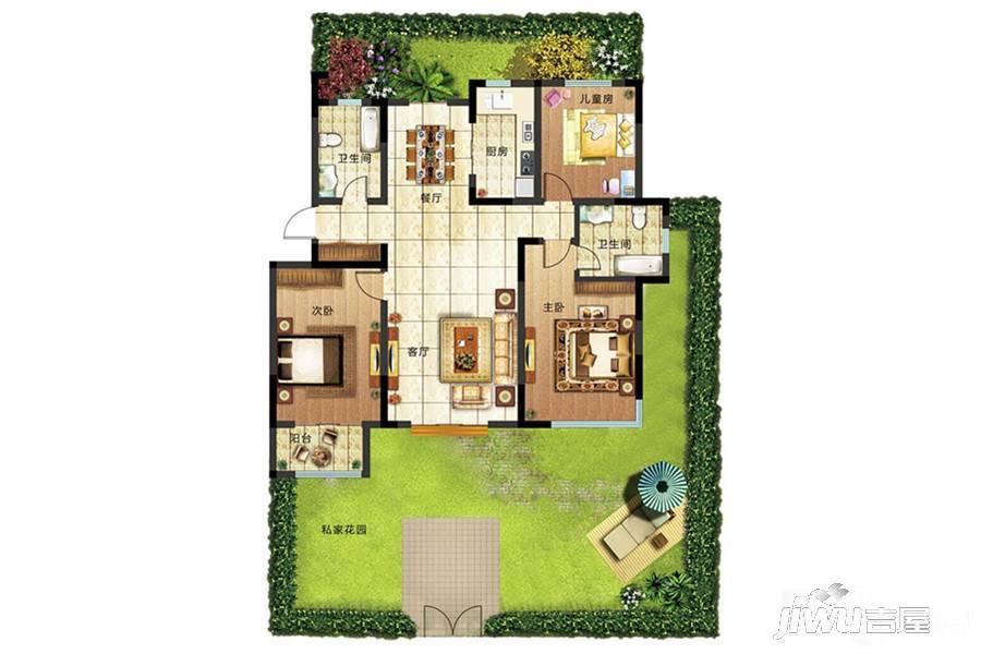 海都汇府3室2厅2卫132㎡户型图