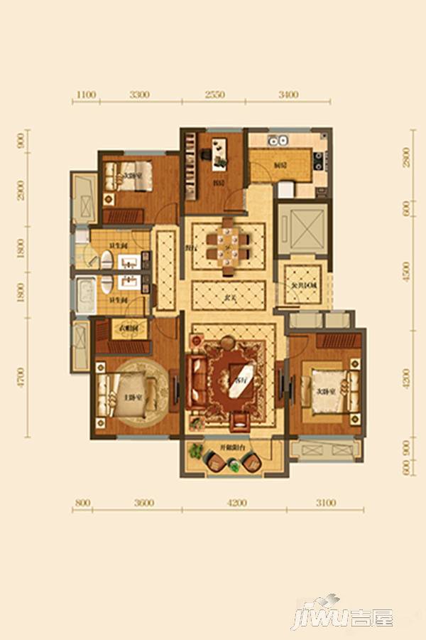 绿城岘山花城4室2厅2卫143㎡户型图