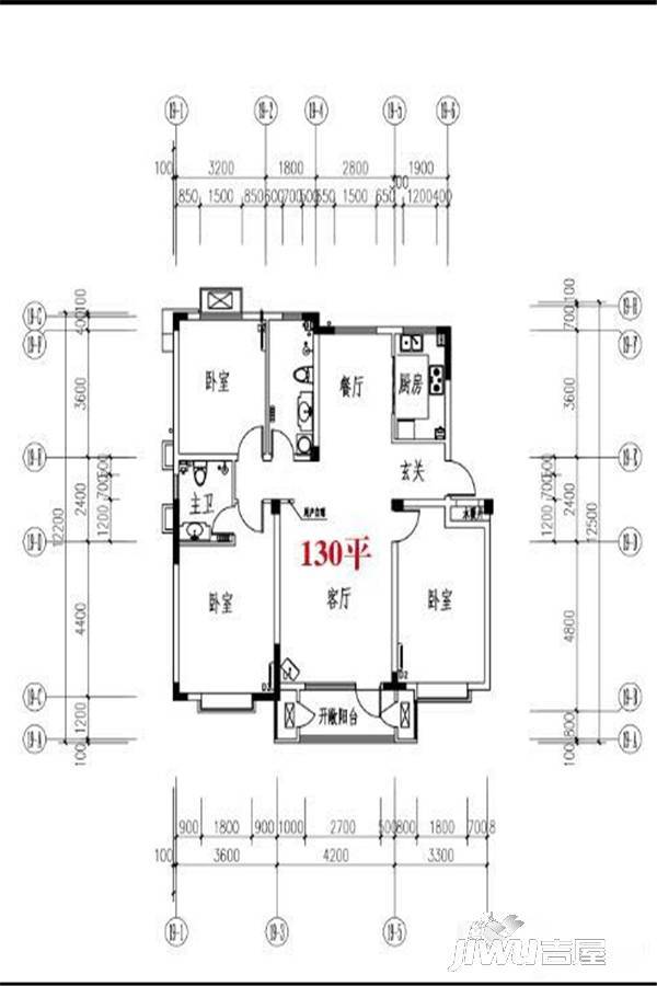 康大御金湾3室2厅1卫130㎡户型图