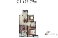 国信紫玉台2室2厅1卫75㎡户型图