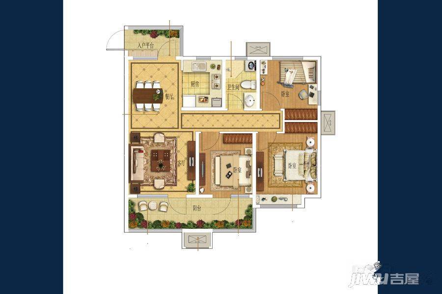 龙湖春江郦城3室2厅1卫95㎡户型图