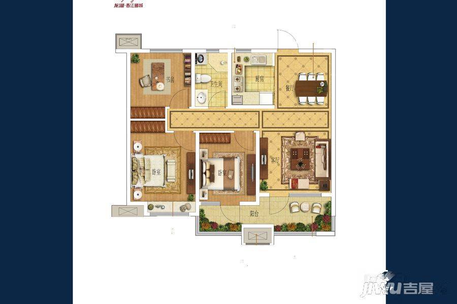 龙湖春江郦城3室2厅1卫95㎡户型图