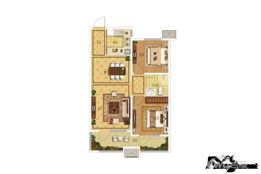 龙湖春江郦城2室2厅1卫86㎡户型图