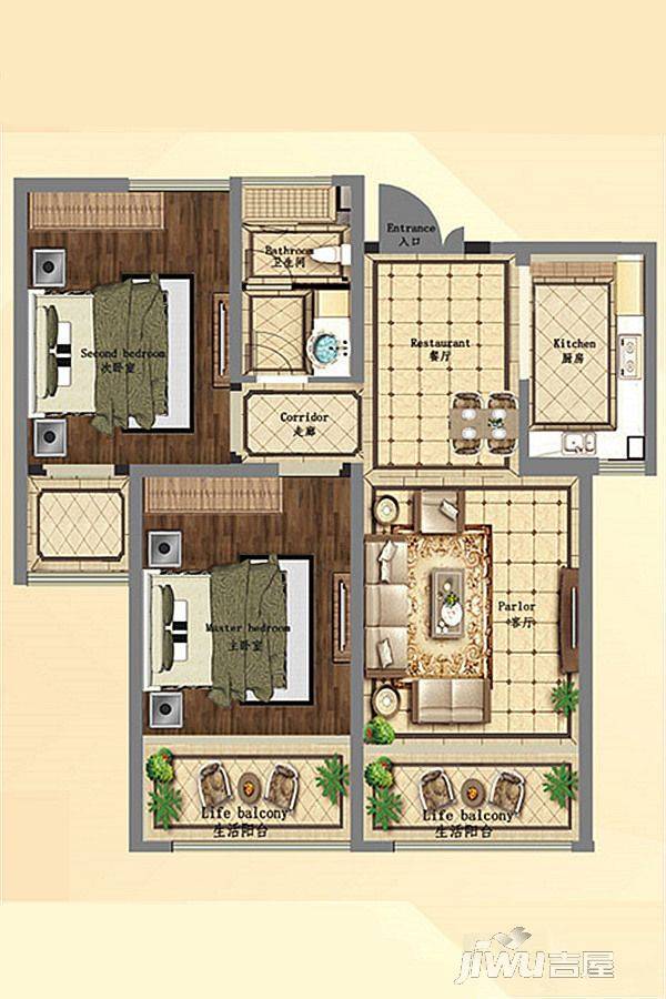 琅琊台家园2室2厅1卫76㎡户型图