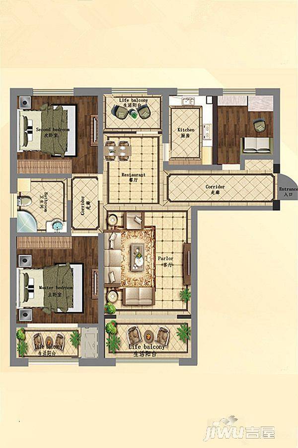 琅琊台家园3室2厅1卫90㎡户型图