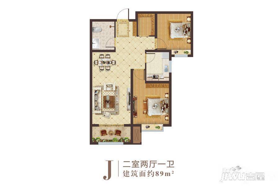 金日正阳公馆2室2厅1卫89㎡户型图