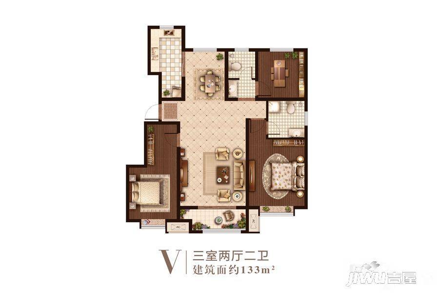 金日正阳公馆3室2厅2卫133㎡户型图