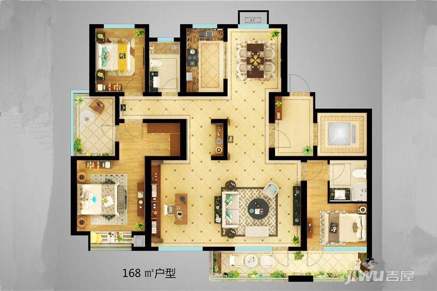 蓝光黑钻公馆3室2厅2卫168㎡户型图