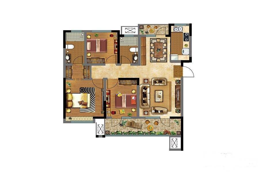 黑卓原筑3室2厅2卫111㎡户型图