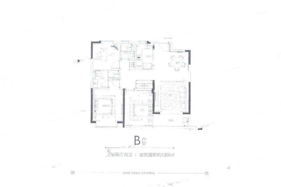 融创红岛壹号院3室2厅2卫120㎡户型图