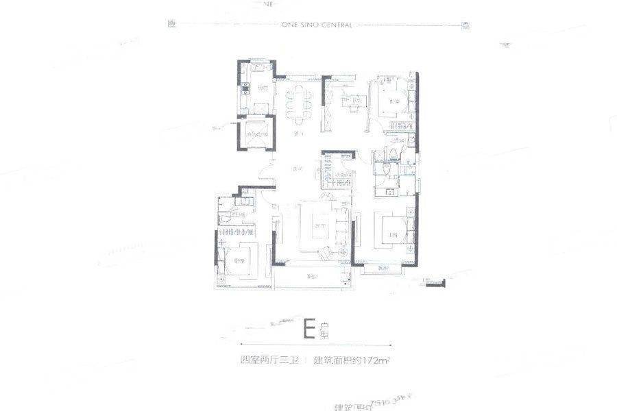 融创红岛壹号院4室2厅3卫172㎡户型图