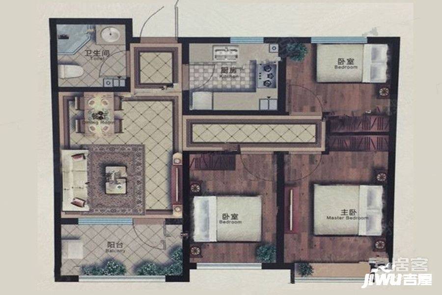 金秋泰和郡3室2厅1卫87.3㎡户型图